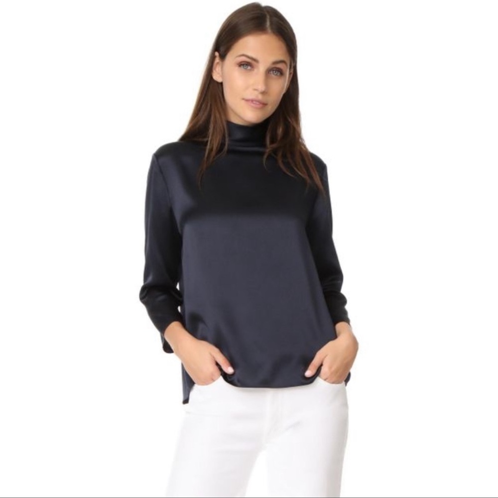 NWT Vince Women's Mock Neck Blouse, Coastal Blue XS